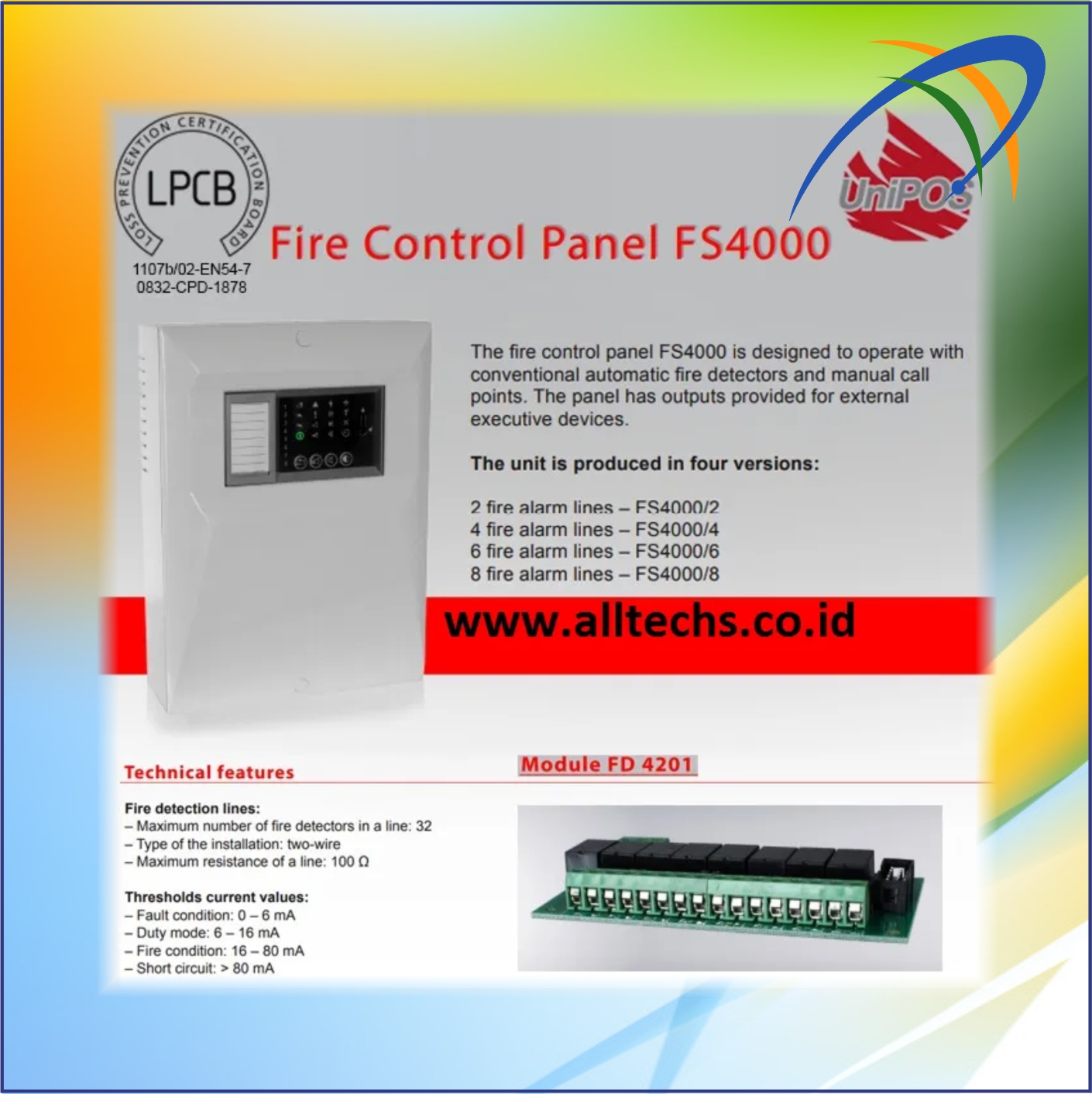 Instalasi & Pengadaan Fire Alarm-UniPos-Conventional-Fire Control Panel-FS4000-2 Zone Fire - PT. ALLTECHS SOLUSINDO