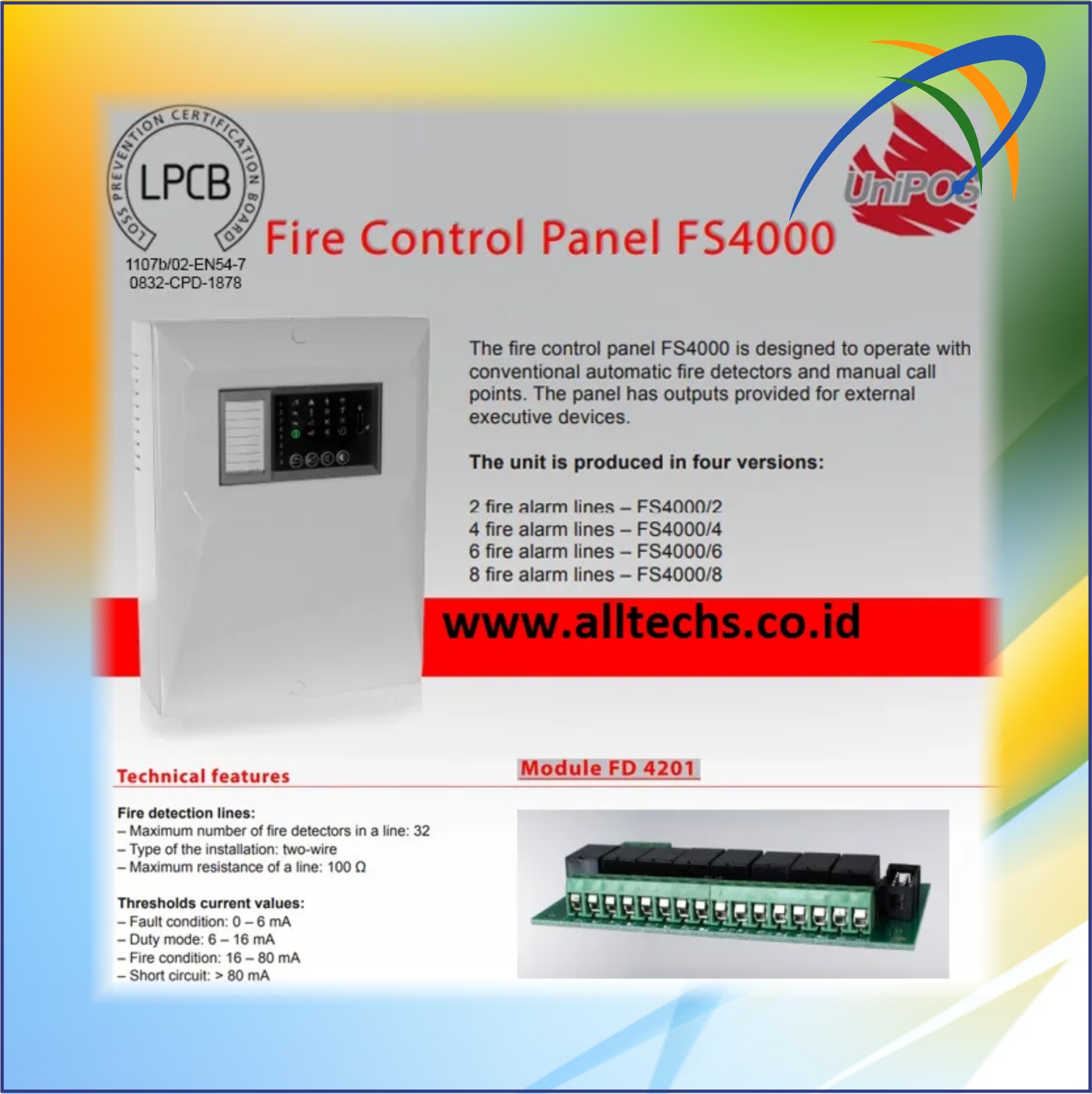 Instalasi & Pengadaan Fire Alarm-UniPos-Conventional-Fire Control Panel-FS4000-4 Zone Fire - PT. ALLTECHS SOLUSINDO