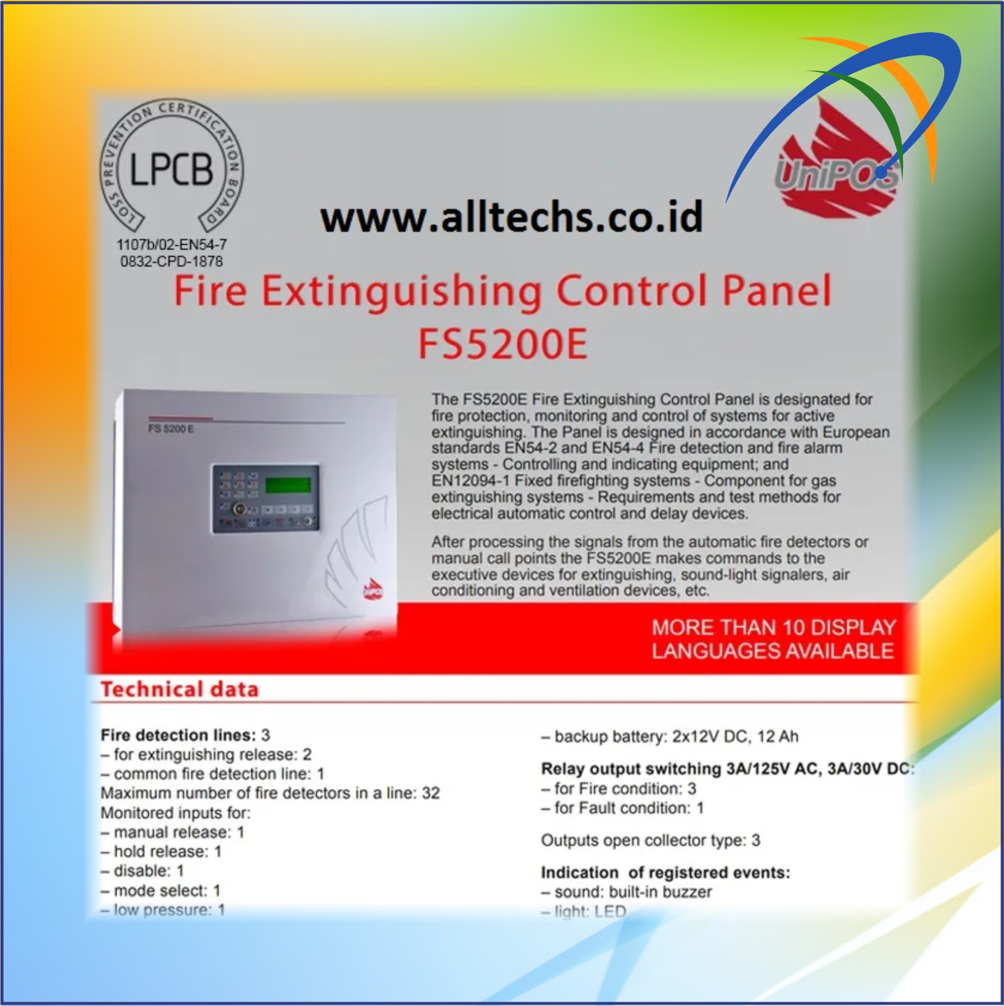 Instalasi & Pengadaan Fire Alarm-UniPos-Fire Extinguishing Control Panel-FS5200E Fire - PT. ALLTECHS SOLUSINDO